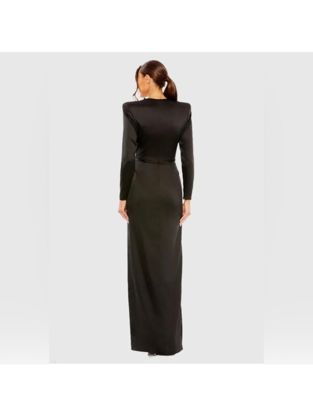 Mac Duggal 26676 Ieena Size 10 Long Sleeve Structured Bow Draped Gown Black NWT - Picture 3 of 7
